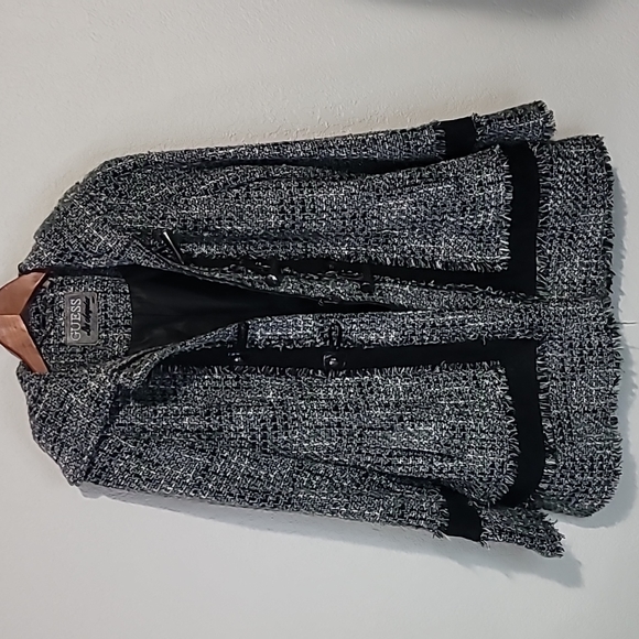 Guess Los Angeles Tweed Black, Gray & White Pea Coat Sz. M - Picture 1 of 10